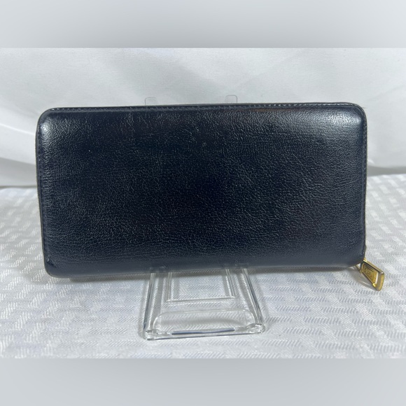 1140: Saint Laurent YSL Black Zip Around Leather Wallet - Picture 2 of 9